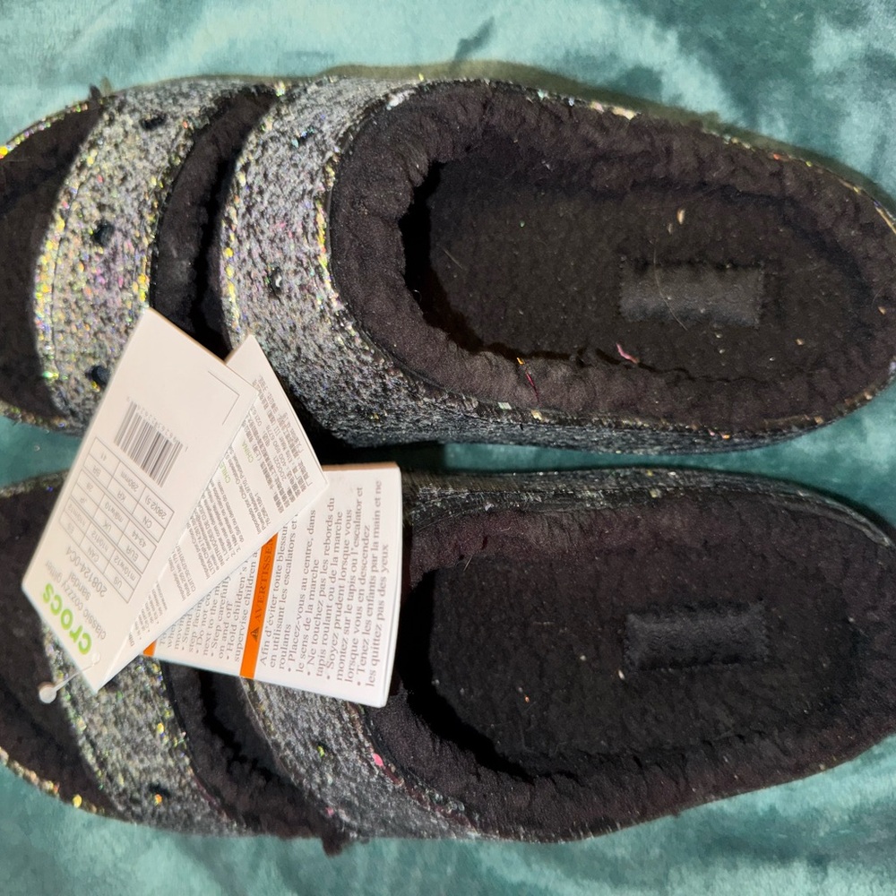 Cozy Black Crocs Women's Shoes Black Glitter